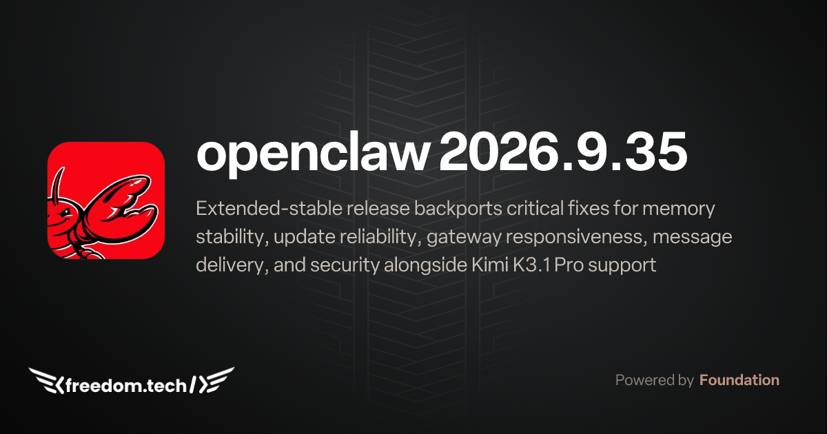 Screenshot of the openclaw 2026.9.35 release announcement