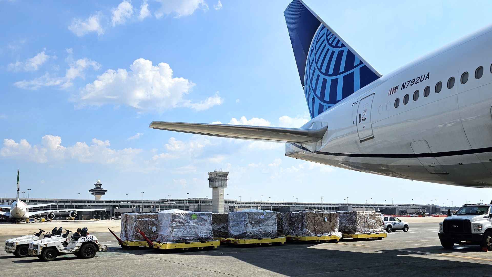 United Airlines cargo operations on a sunny day