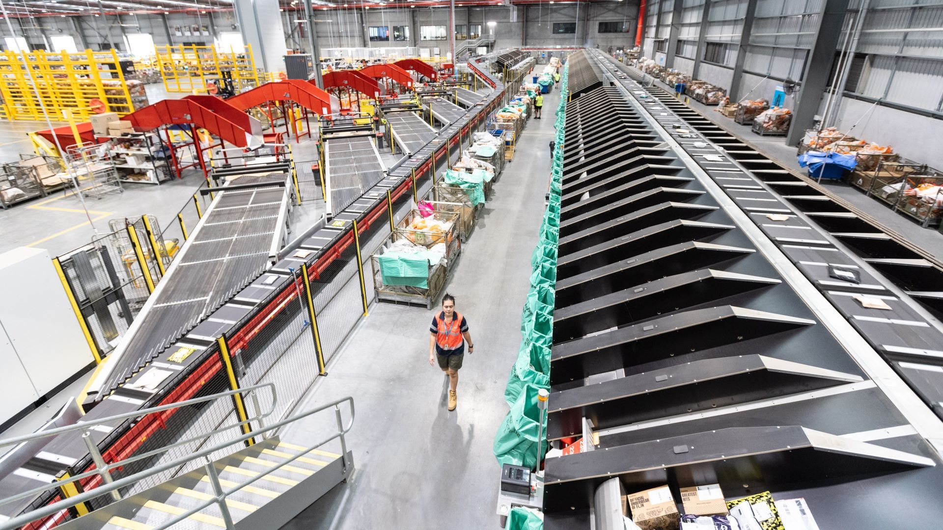 Australia Post new air parcel hub facility interior at Brisbane Airport, April 2026