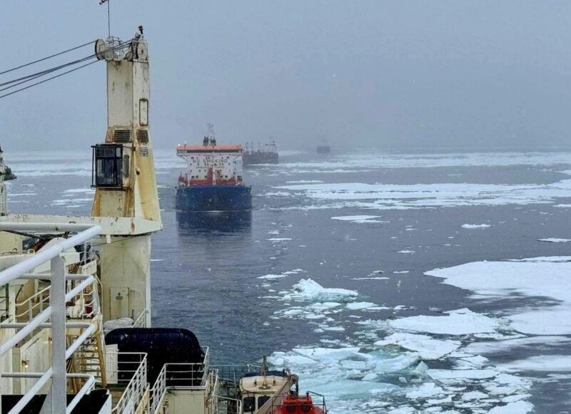 Tanker navigating icy waters