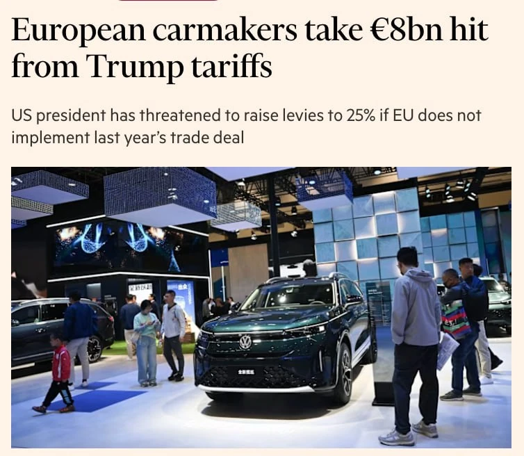 European automakers absorbed over €8 billion in losses from US tariff hikes
