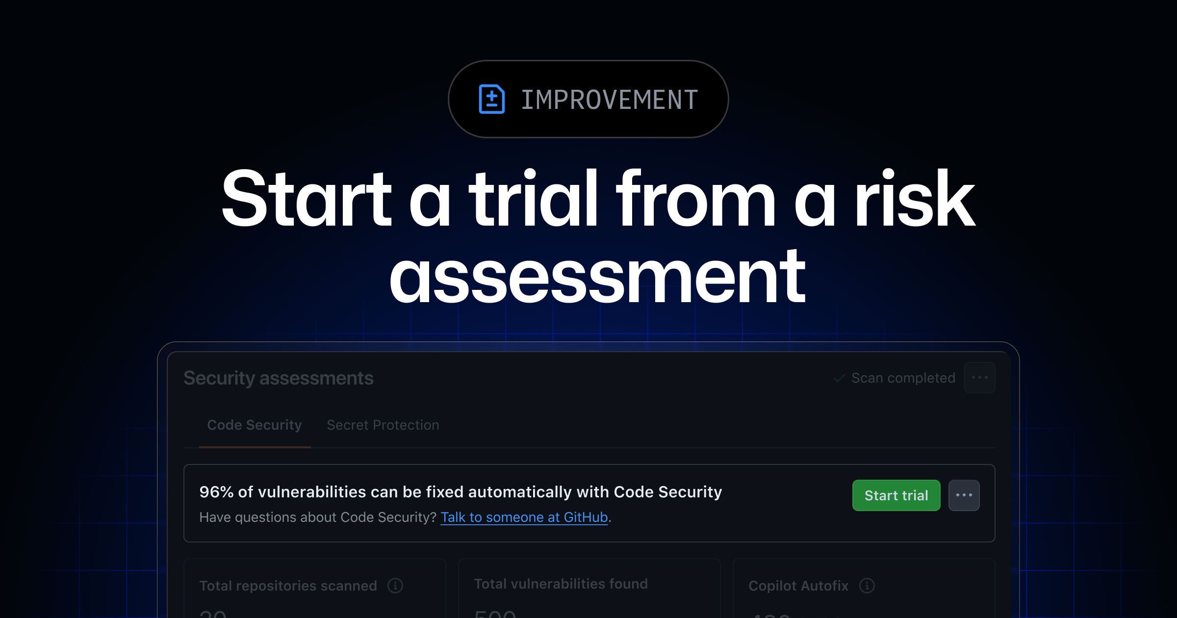 GitHub Advanced Security trial from risk assessment