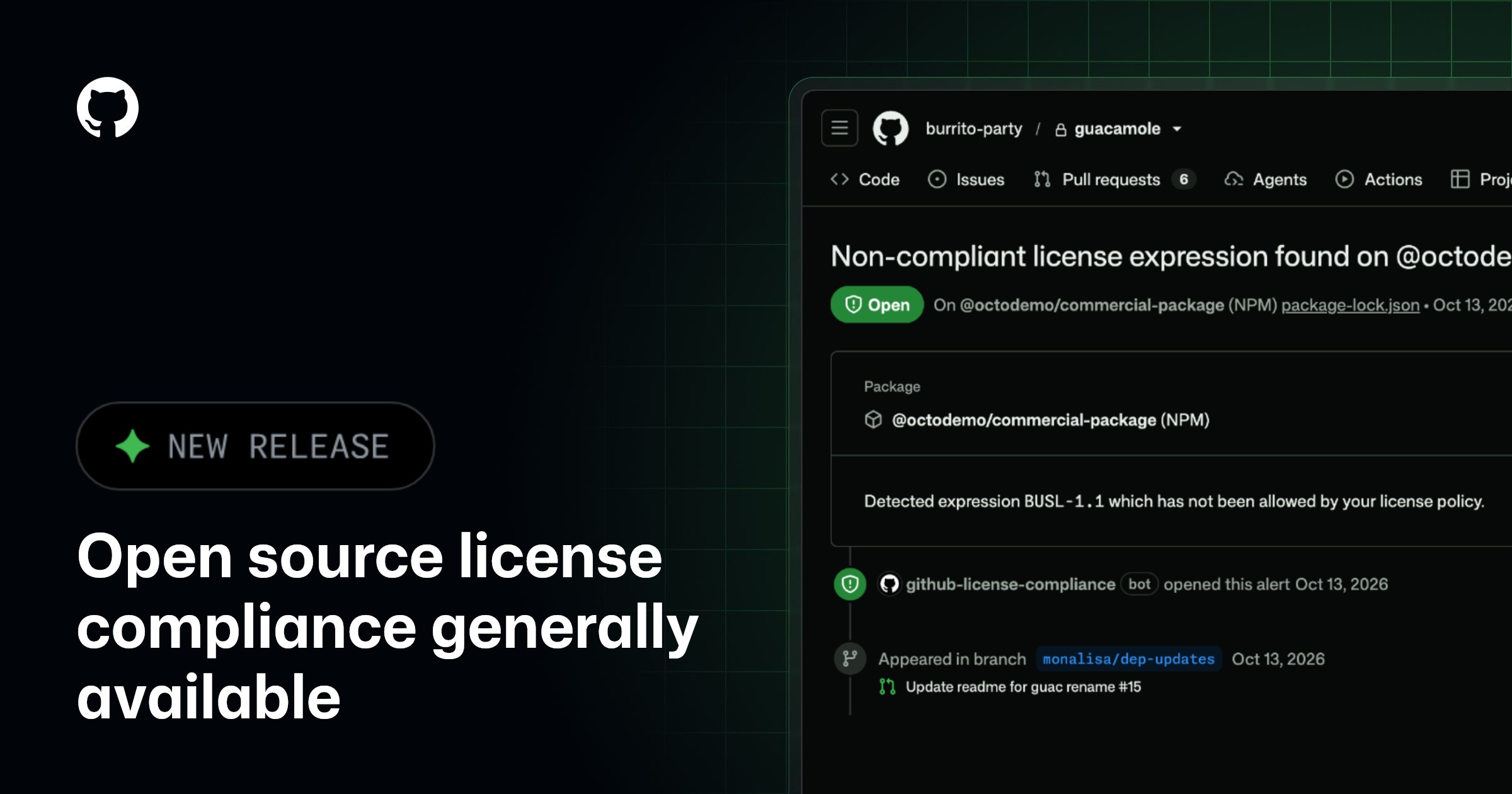 GitHub License Compliance dashboard interface