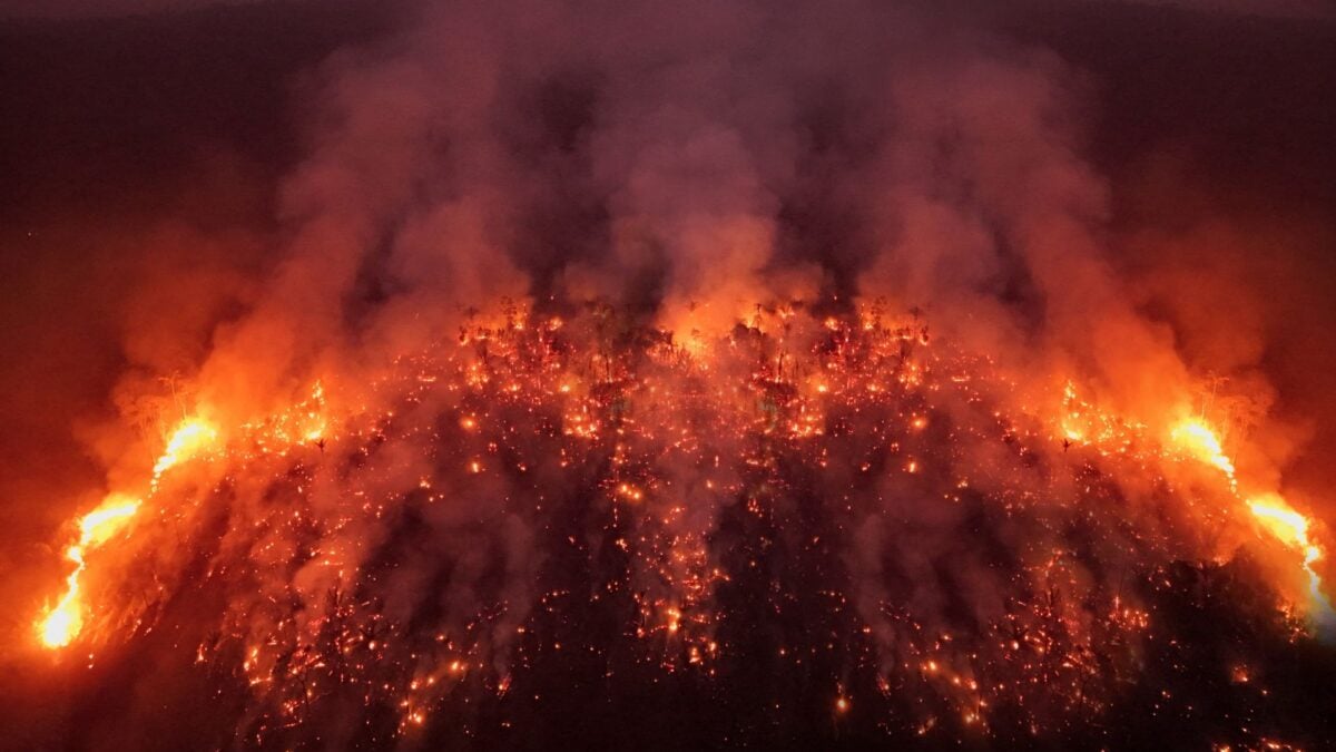 Amazon rainforest wildfire illustrating natural feedback emissions