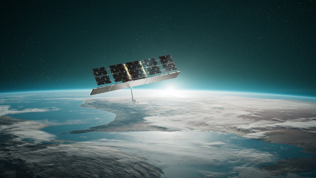 Image depicting a commercial radar-imaging satellite in orbit