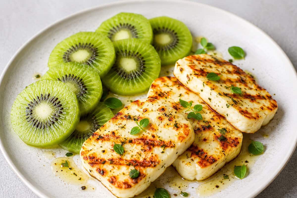 Halloumi cheese and kiwifruit display