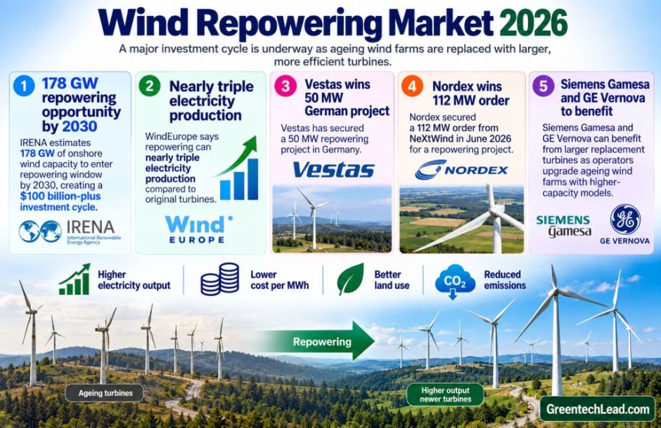 Wind repowering market potential showing aging turbine replacement opportunities