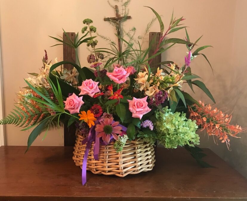 Colorful late summer flower arrangement with pink flowers