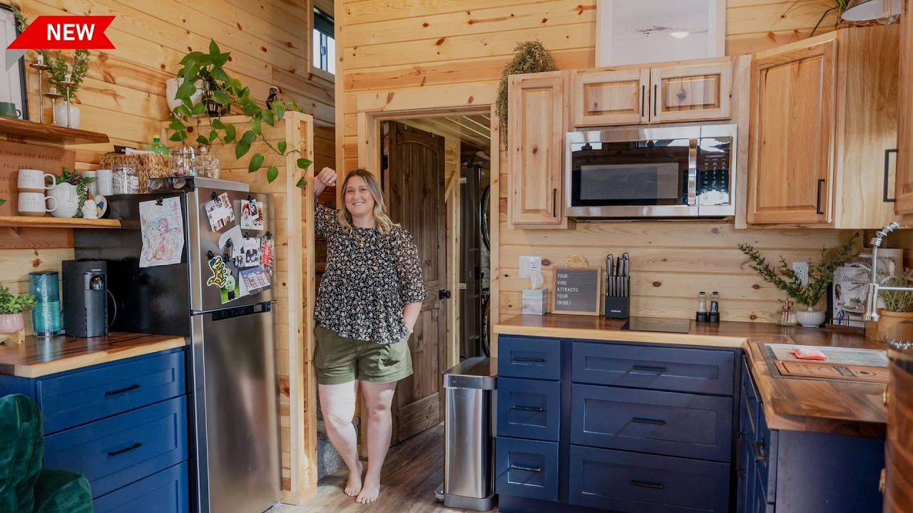 Small well-organized interior of a tiny home with custom storage solutions
