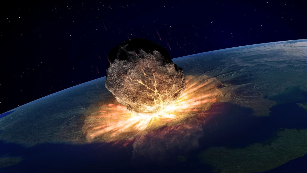 Artwork of an asteroid hitting Earth