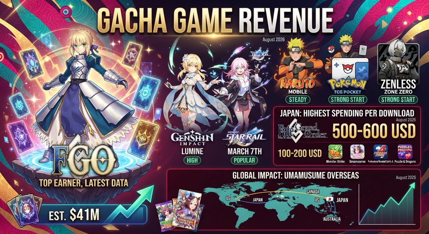 Gacha game revenue chart showing FGO leading