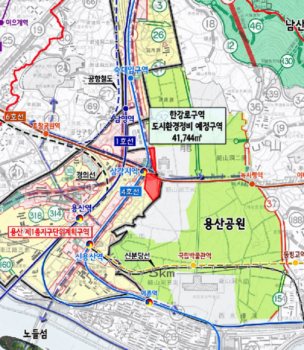 용산구 한강로구역 재개발 사업지 전경