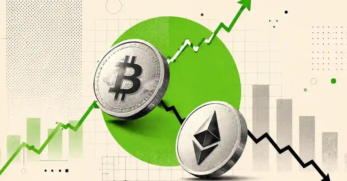 Illustration of Bitcoin and Ethereum in the crypto market