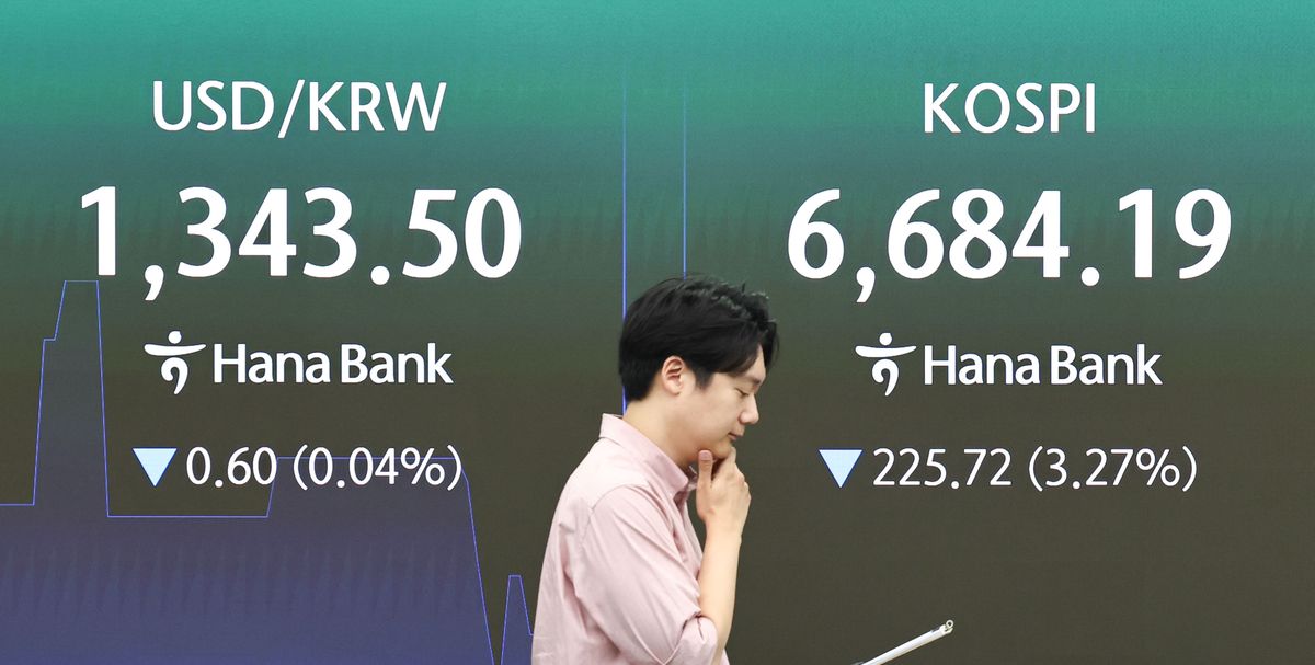코스피 하락을 나타내는 그래프