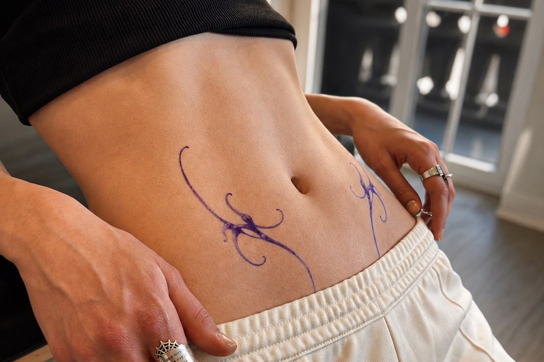 Biomorphic tattoo design blending organic and technological elements