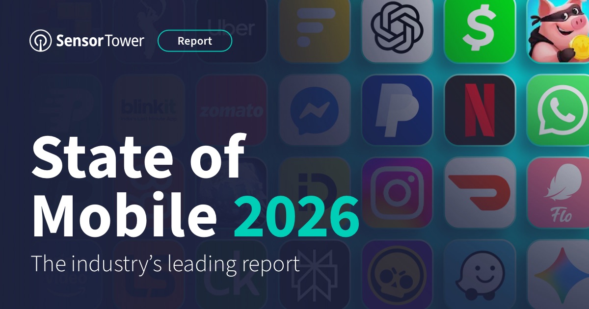 Sensor Tower State of Mobile 2026 report cover highlighting non-game app revenue milestone