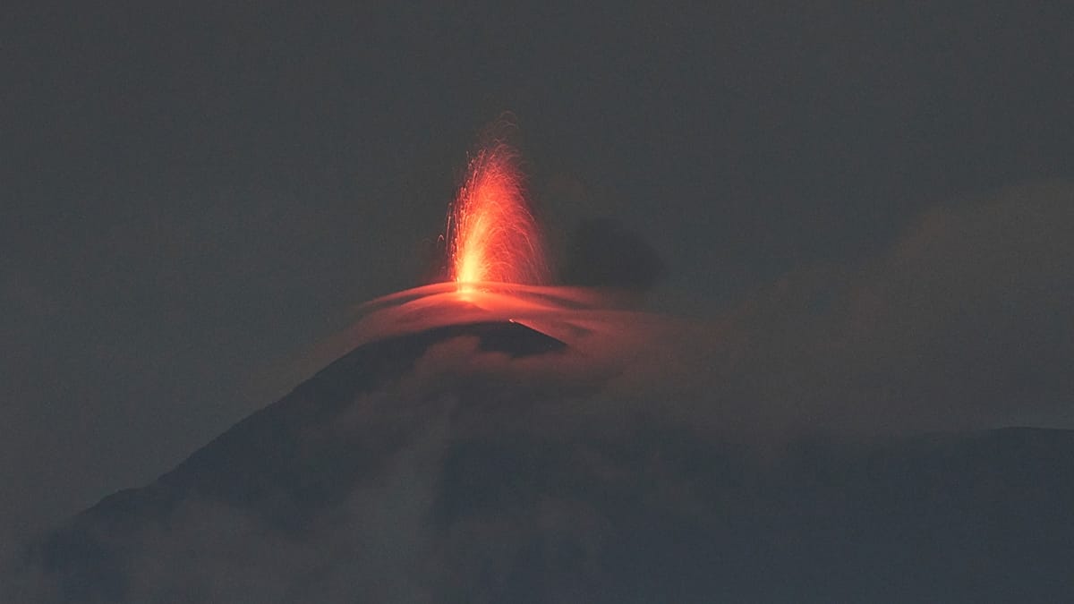 Fuego volcano during eruption