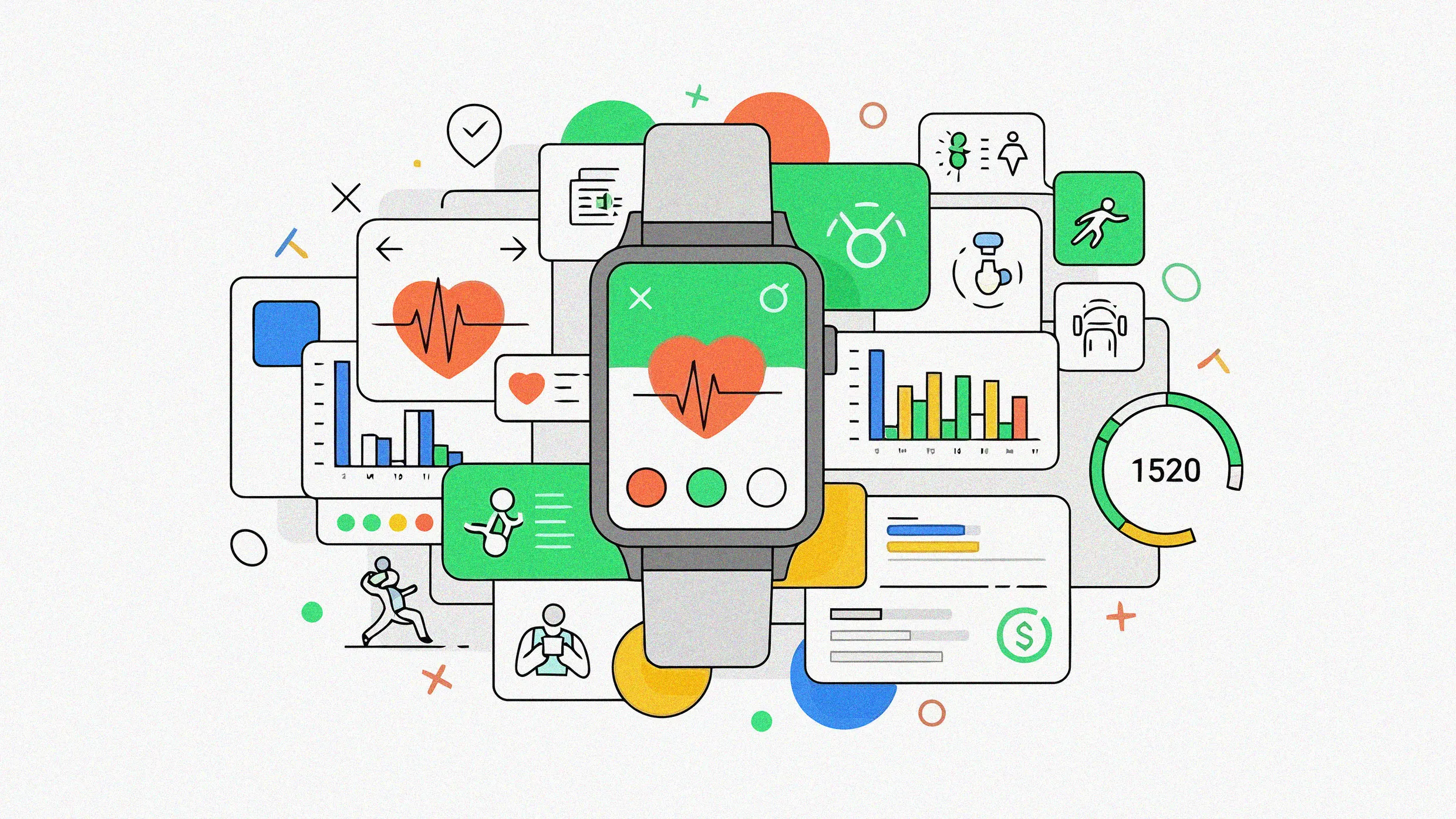 Illustration of AI fitness coaching concept with wearable data visualization