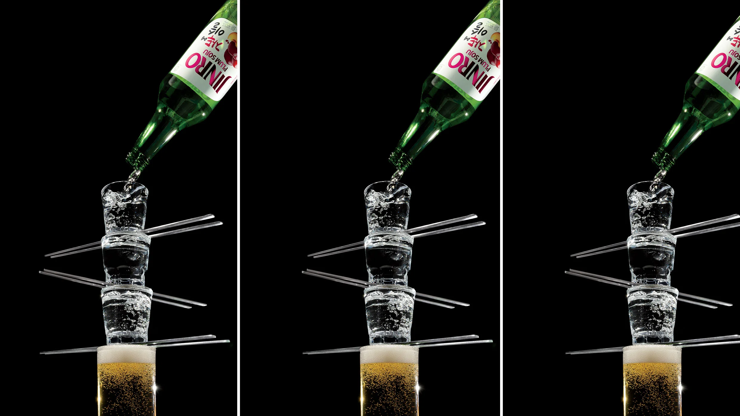 Jinro Soju bottles displayed in a retail setting illustrating global growth