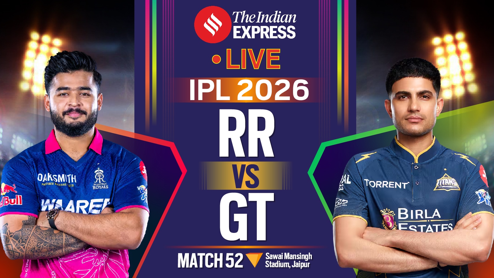 IPL 2026 Match 52 — GT vs RR at Jaipur