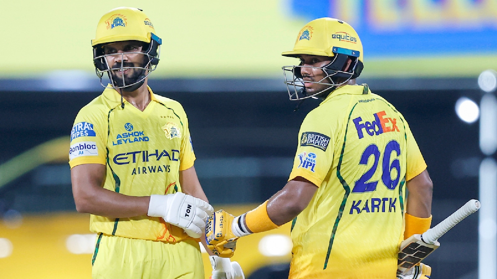 CSK players celebrate their win over LSG at Chepauk