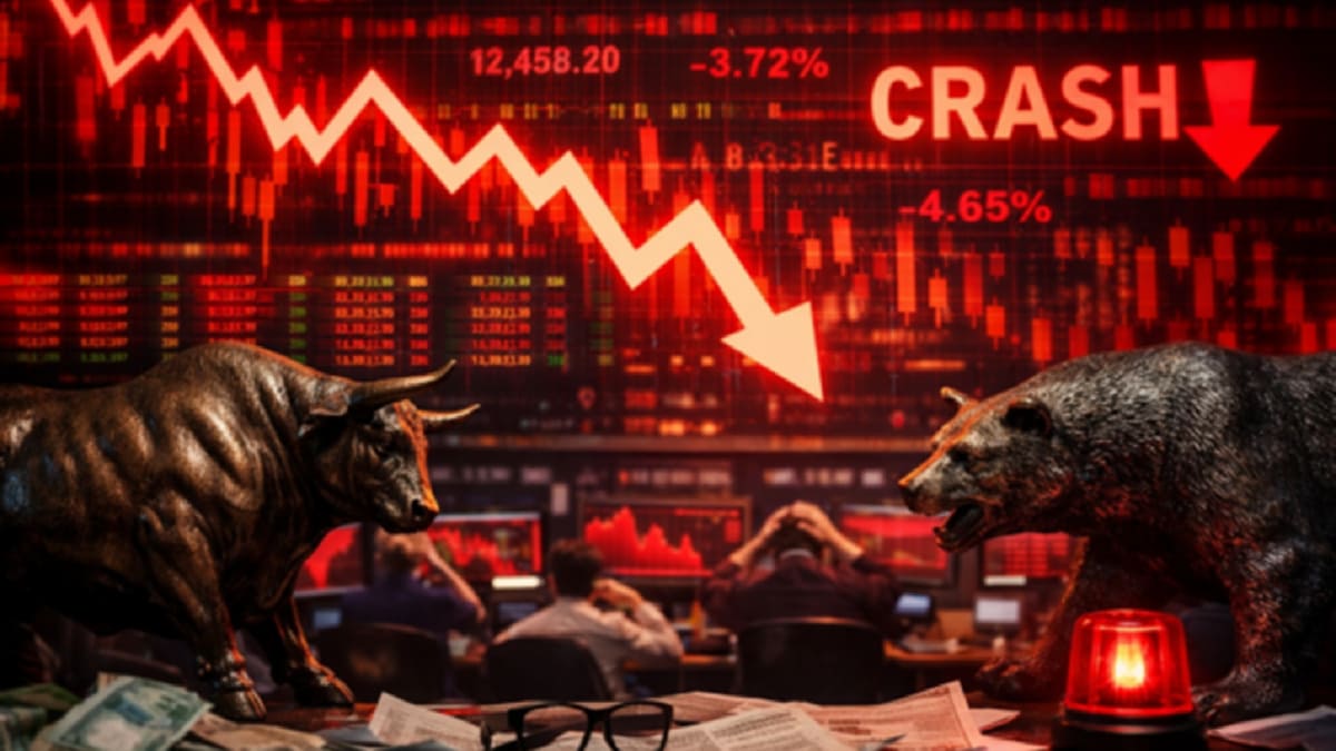 Market crash visual showing red candles and sharp declines