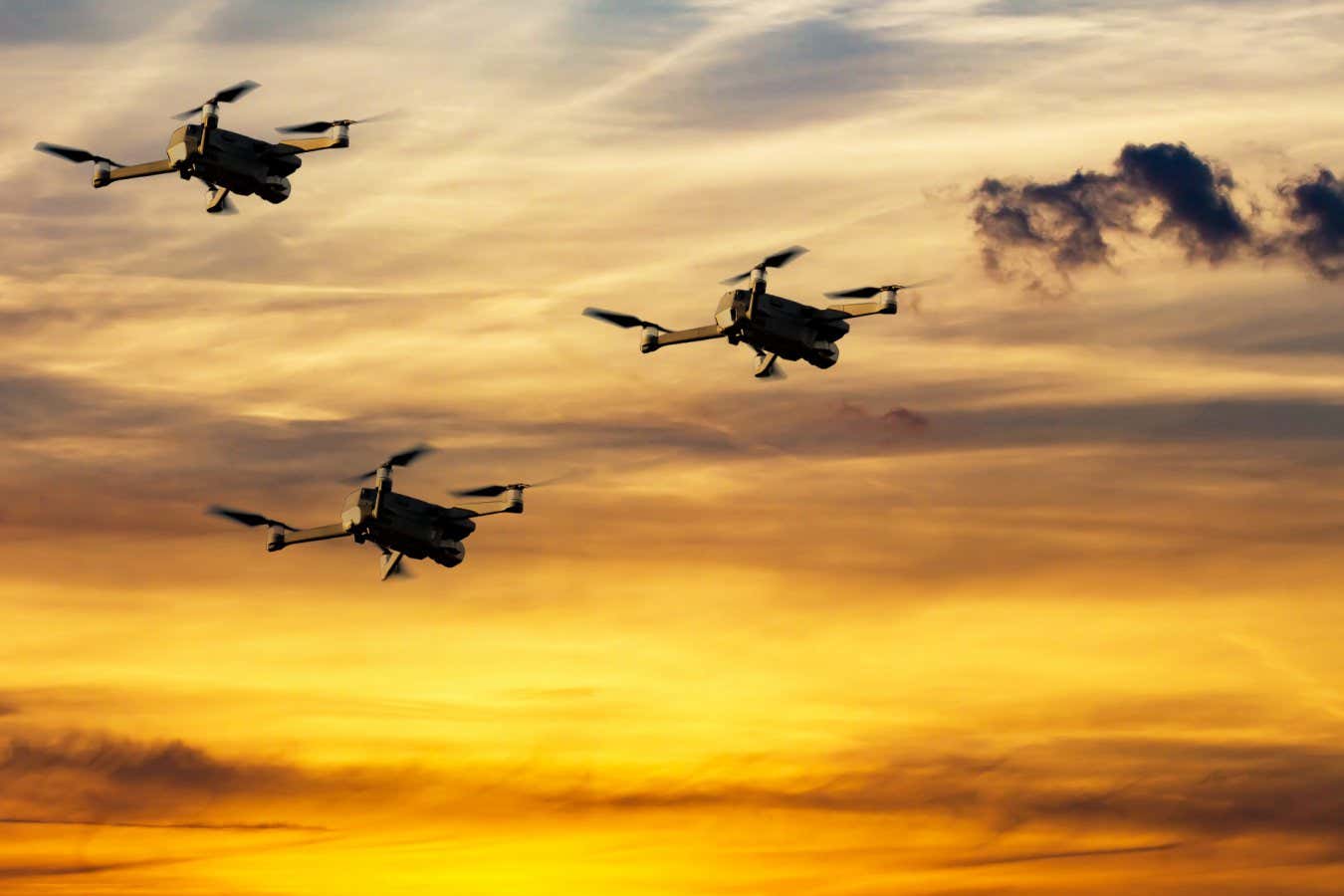 Autonomous military drone in flight
