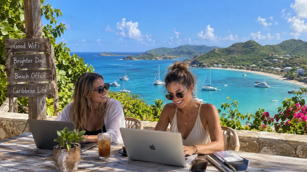 Caribbean coastal landscape illustrating the new remote work opportunities in Antigua and Barbuda