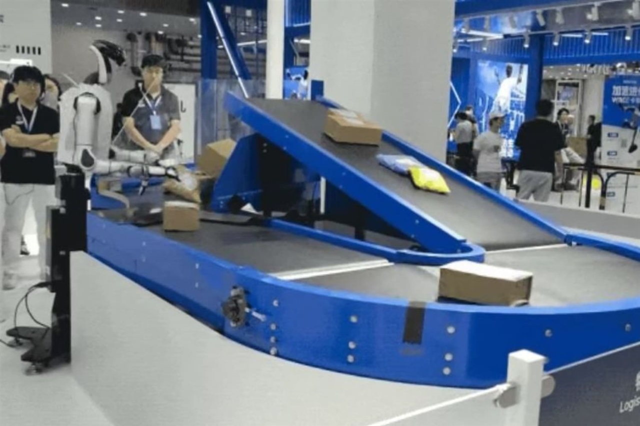Industrial and logistics robots on display at a technology conference