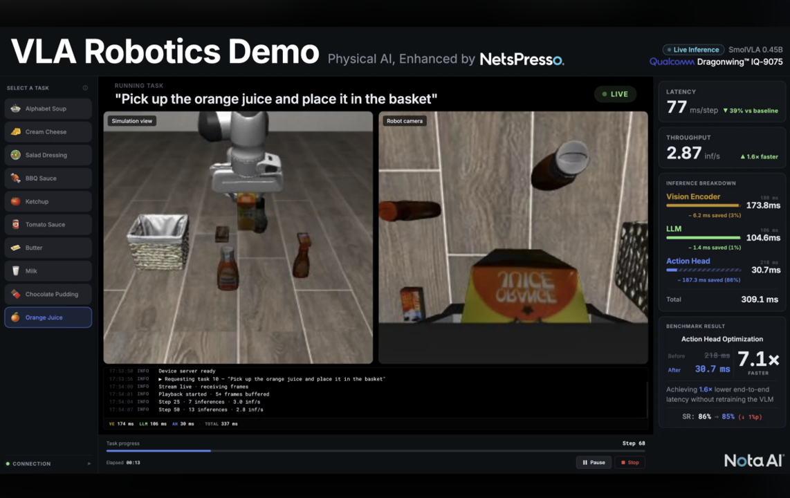 Nota's VLA technology demo screen