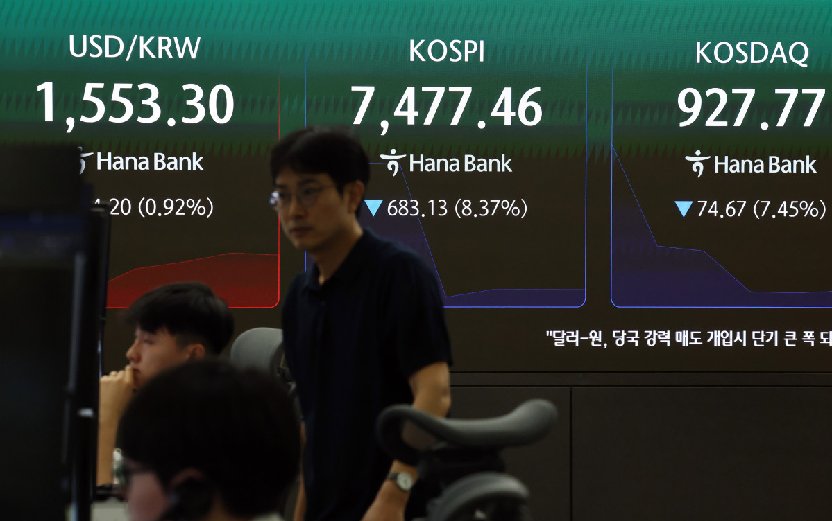 Hana Bank dealing room in Seoul with suspended trading due to KOSPI circuit breaker activation