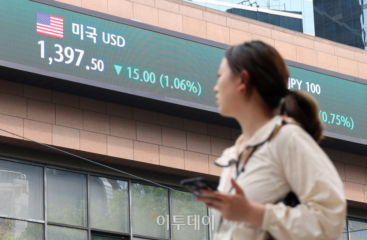 Korean Won exchange rate display in a trading room