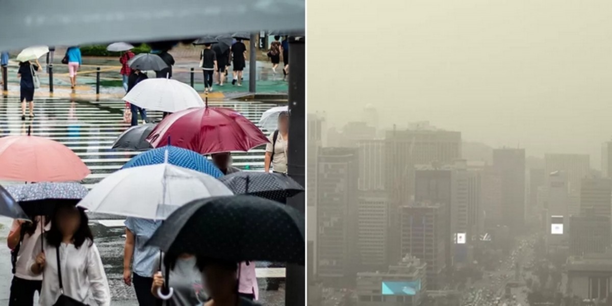 4월 20일 전국에 비가 내리고 오후부터 황사가 유입되는 기상 상황을 전하는 뉴스 이미지