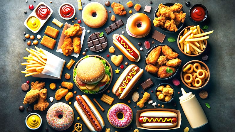 Processed and fast foods commonly implicated in nutrition research