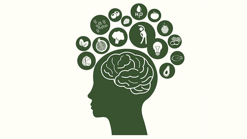 Brain health and lifestyle factors — healthy food, exercise, and cognitive engagement