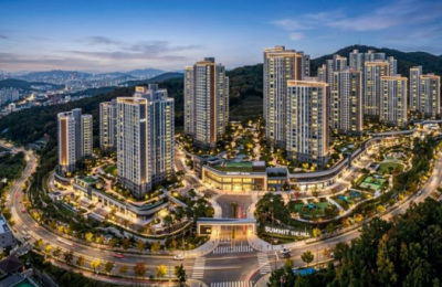 Night view of a premium riverside apartment complex