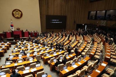 Democratic Party lawmakers unilaterally elect 11 standing committee chairs at the June 30 plenary session as People Power Party members walk out in protest.