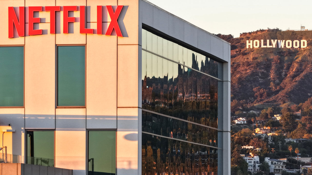 Netflix logo and office