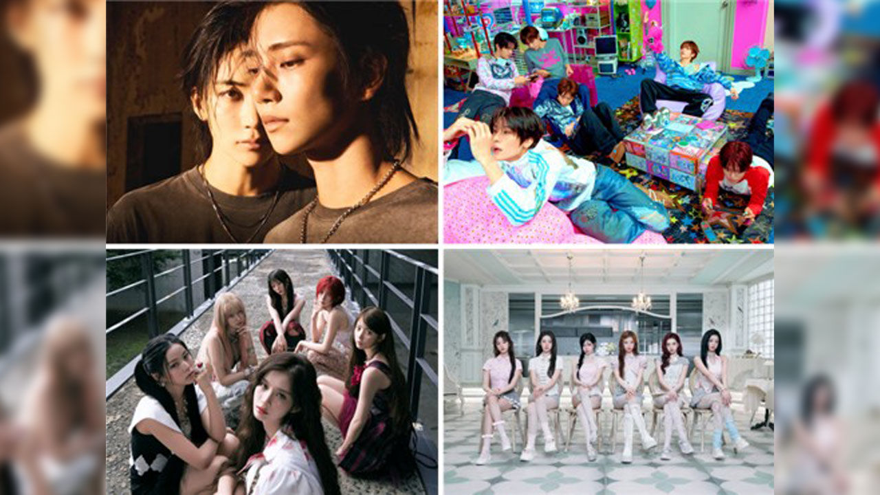Collage of K-pop groups including IVE, RIIZE, and others featured in the autumn comeback rush
