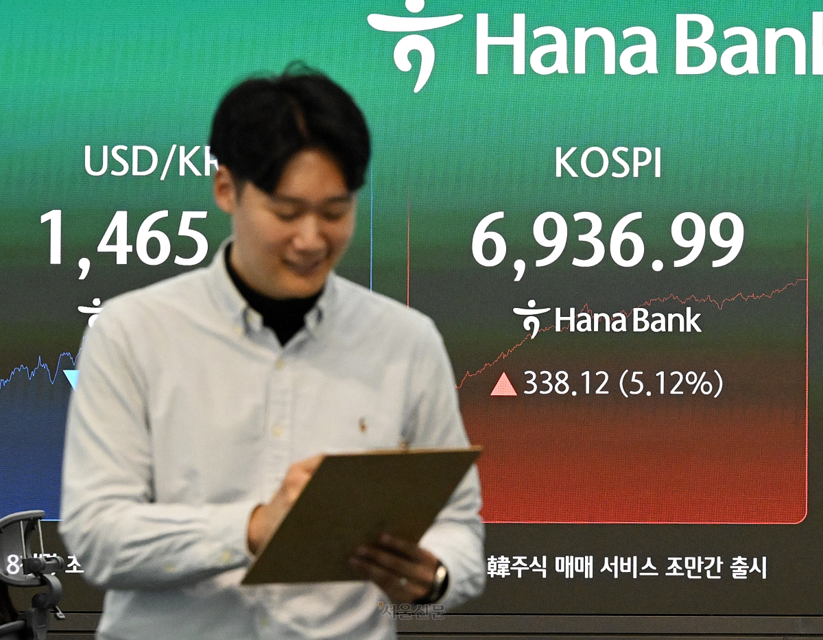 Image of Seoul Shinmun reporting on KOSPI closing above 6,930