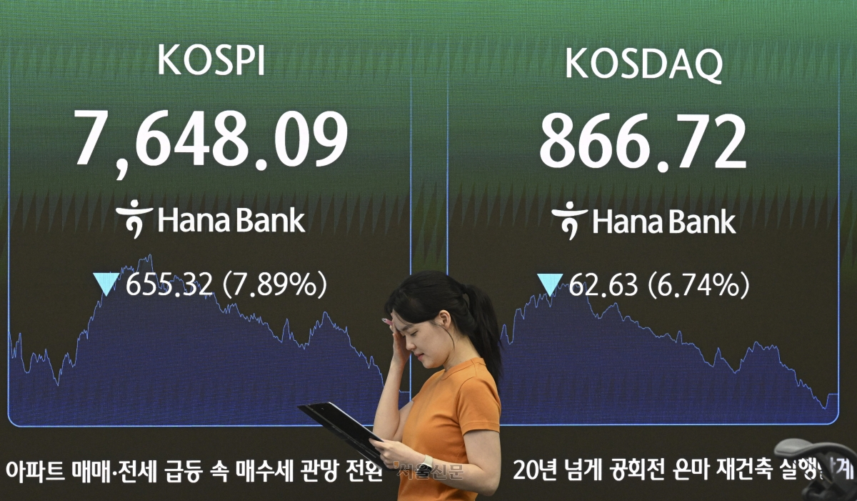 반도체 시장 급락을 보도하는 화면