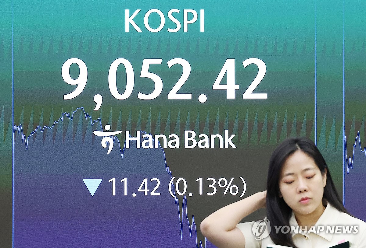 KOSPI index showing volatility after hitting the 9,000 mark for the first time
