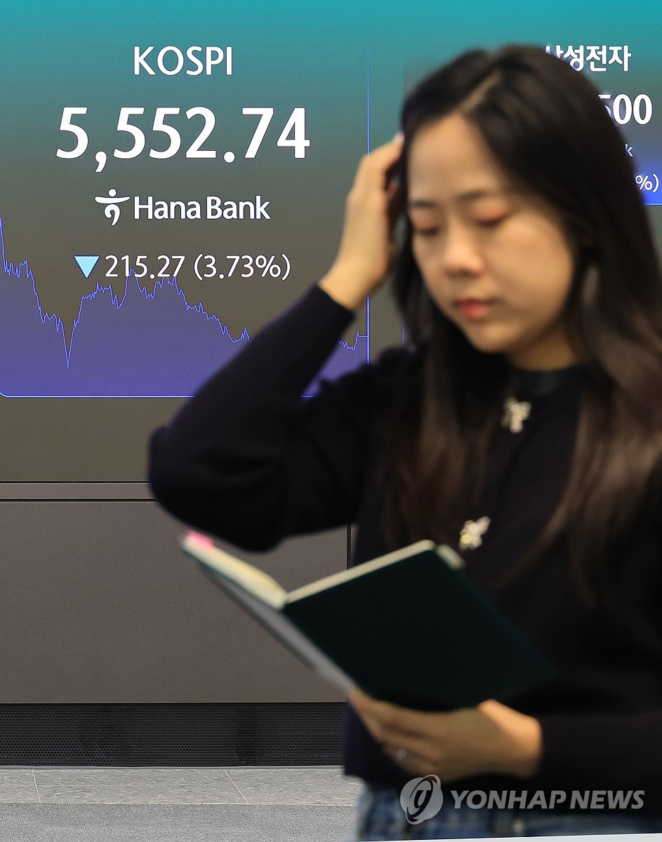 Financial data screen showing the drop in the KOSPI index