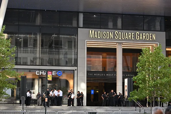 Police stand on guard outside Madison Square Garden in New York City