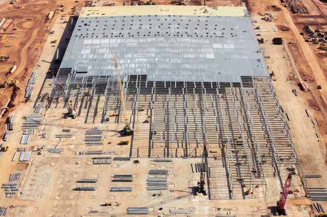 Data center construction site showing skilled workers