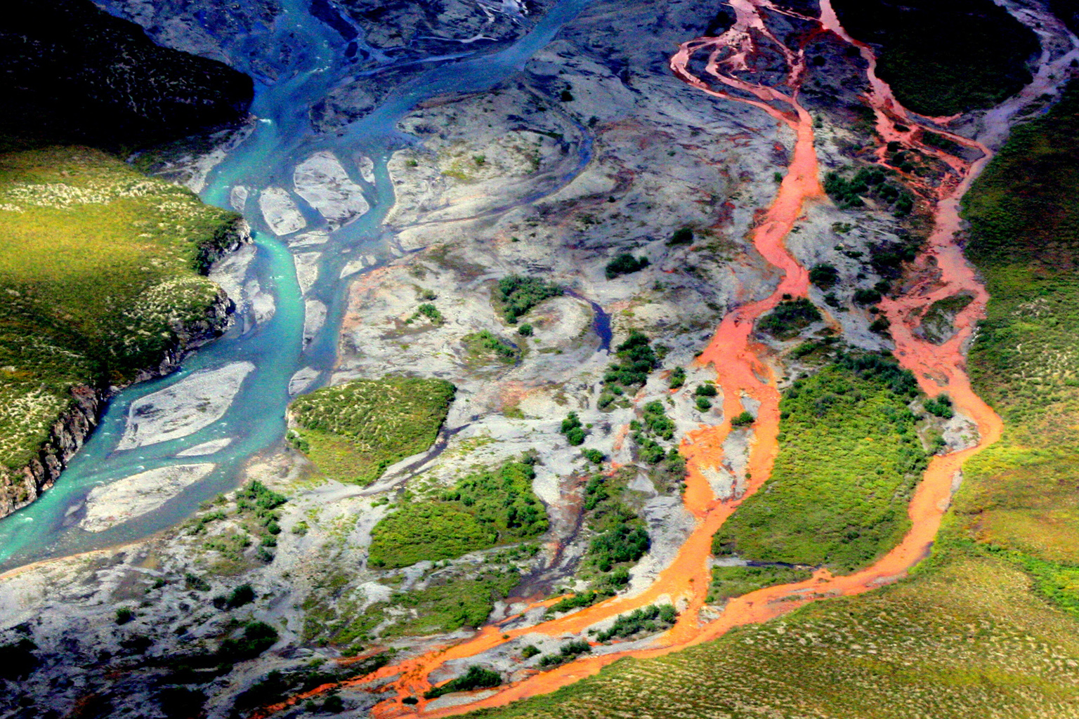 Thawing permafrost landscape showing river erosion