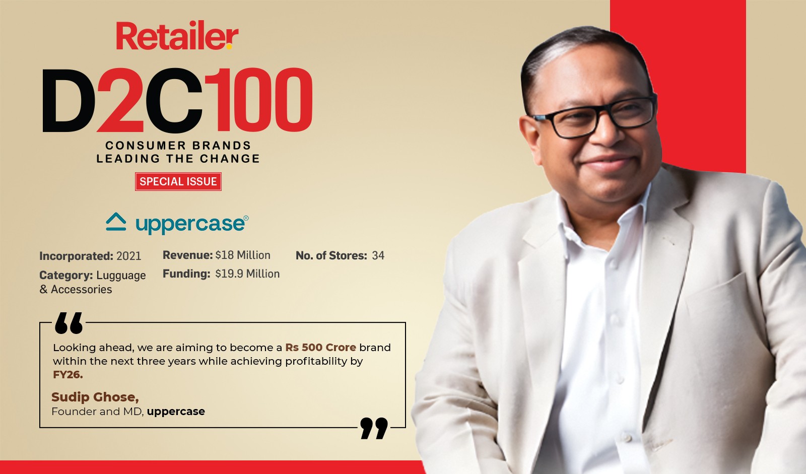 uppercase D2C travel brand founder story highlighting rapid GMV growth