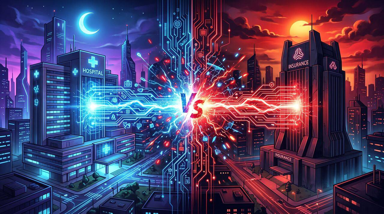 Hospital vs insurance AI battle illustration