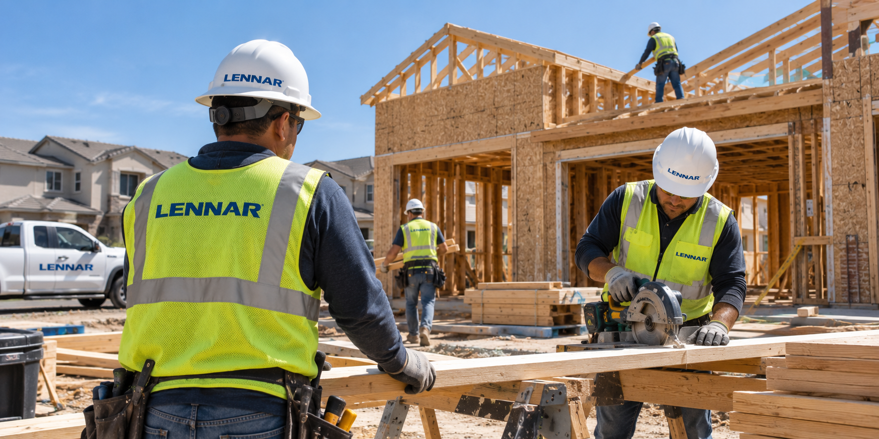 Crew building a house — illustrating Berkshire Hathaway's stake in Lennar