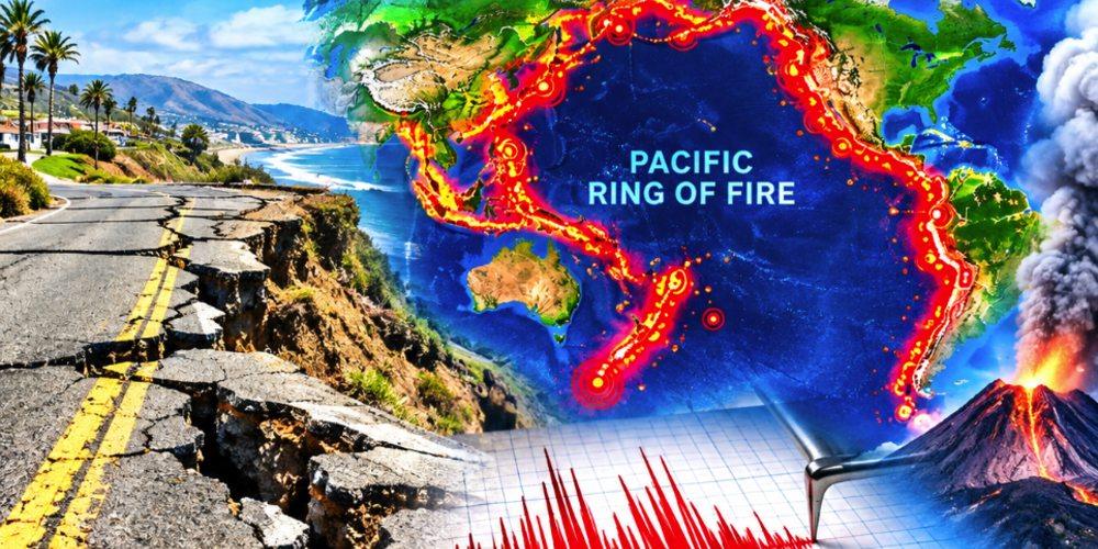 Map illustrating increased seismic activity along the Pacific Ring of Fire